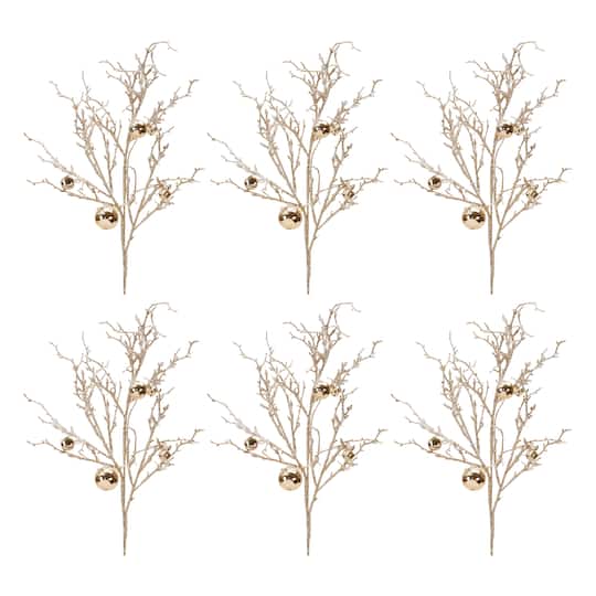 25" Flocked Twig Branches with Sleigh Bells, 6ct.